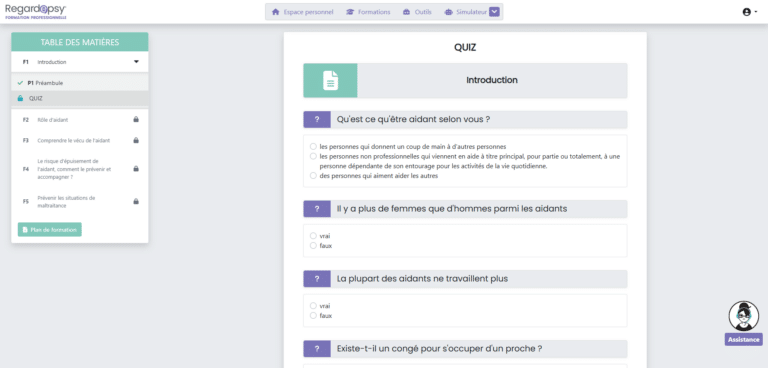 un quizz de validation des connaissances